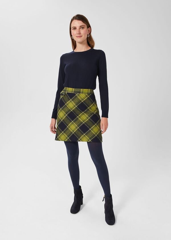 hobbs Arianne Wool Skirt Green Navy