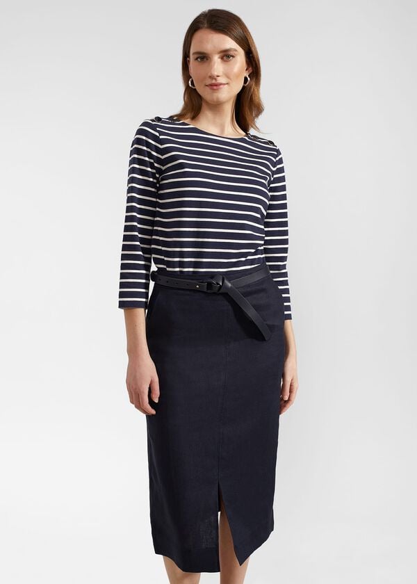 Hobbs Ashleigh Linen Skirt Navy