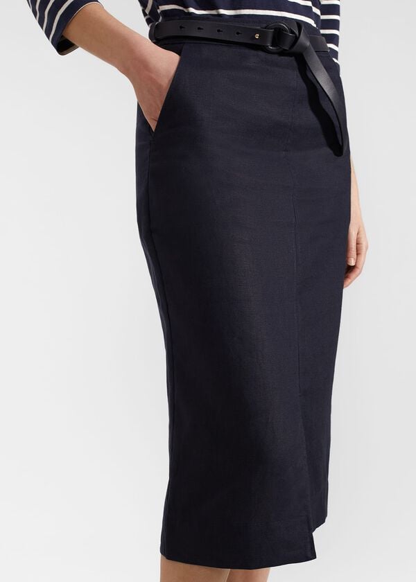 Hobbs Ashleigh Linen Skirt Navy