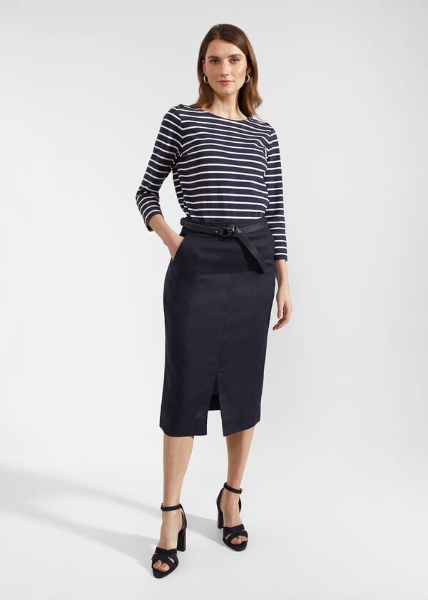 hobbs Ashleigh Linen Skirt Navy