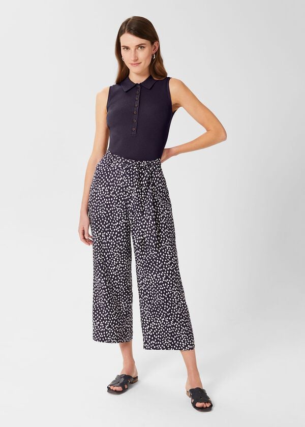 hobbs Astrid Wide Leg Trousers Navy Ivory