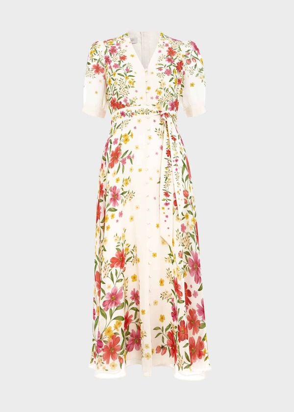 Hobbs Aurelia Floral Silk Dress Cream Multi