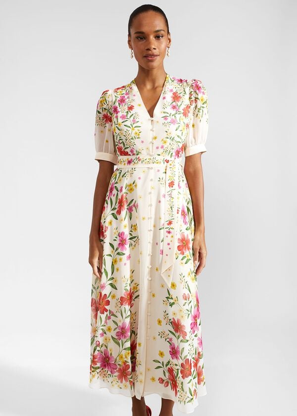 Hobbs Aurelia Floral Silk Dress Cream Multi