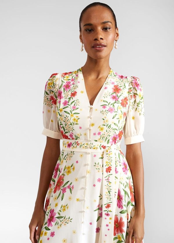 Hobbs Aurelia Floral Silk Dress Cream Multi