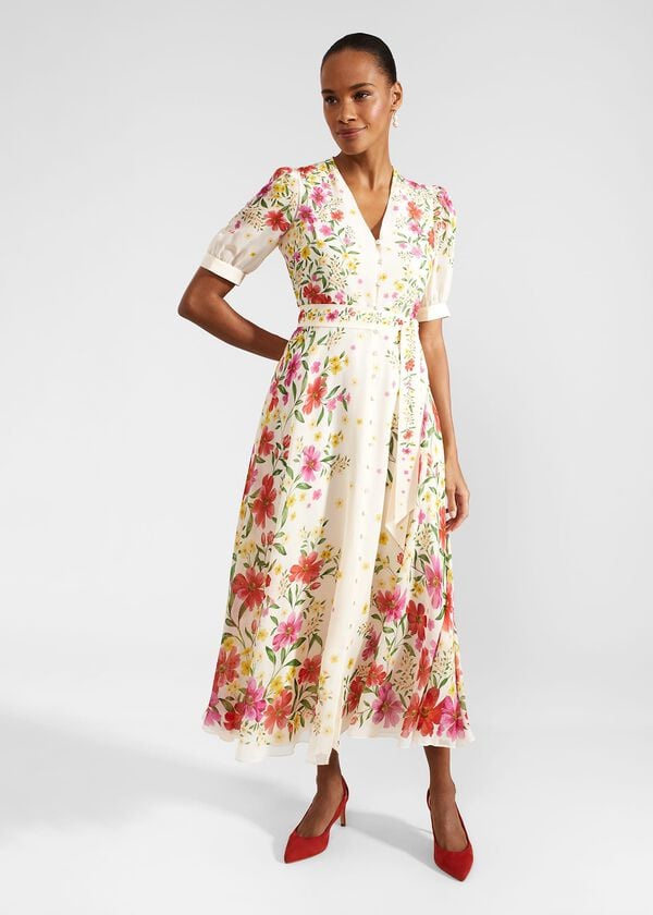 hobbs Aurelia Floral Silk Dress Cream Multi