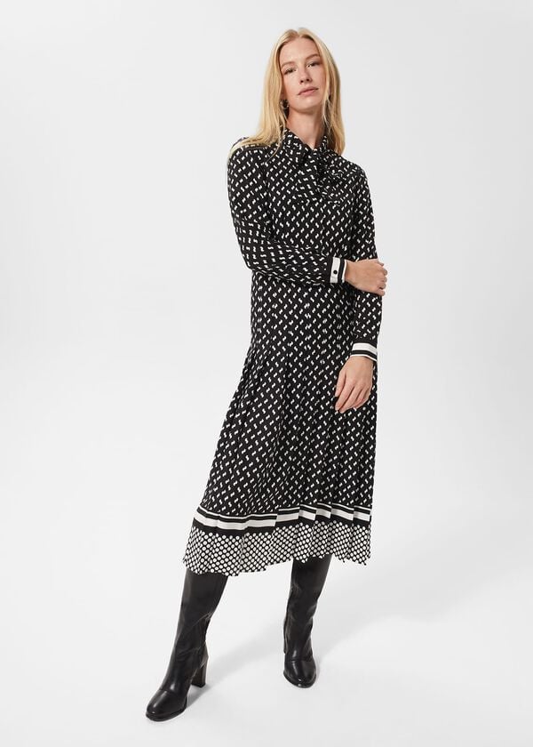 Hobbs Aurielia Silk Dress Black Ivory