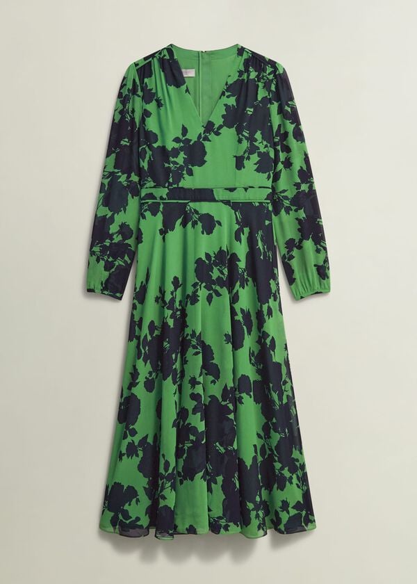 Hobbs Aurora Dress Navy Green