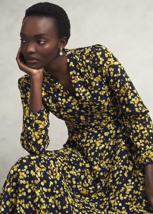 Hobbs Aurora Dress Navy Yellow