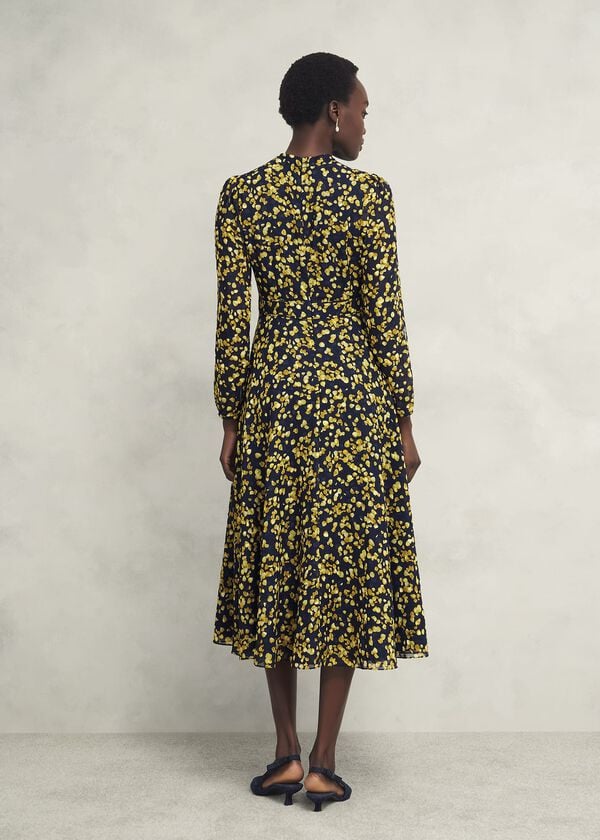 Hobbs Aurora Dress Navy Yellow