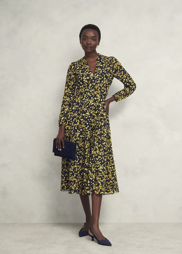 hobbs Aurora Dress Navy Yellow