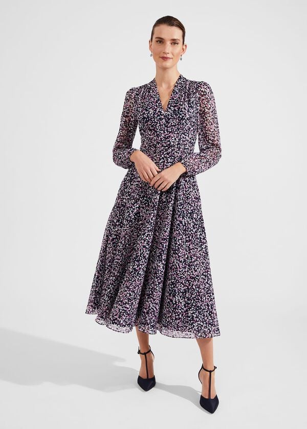 Hobbs Aurora Fit And Flare Dress Navy Multi