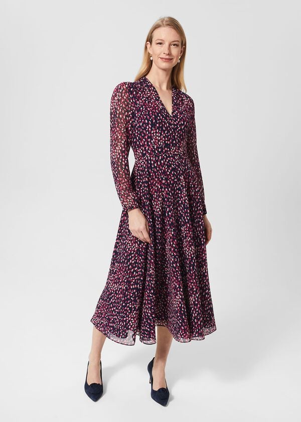 hobbs Aurora Fit And Flare Dress Navy Multi