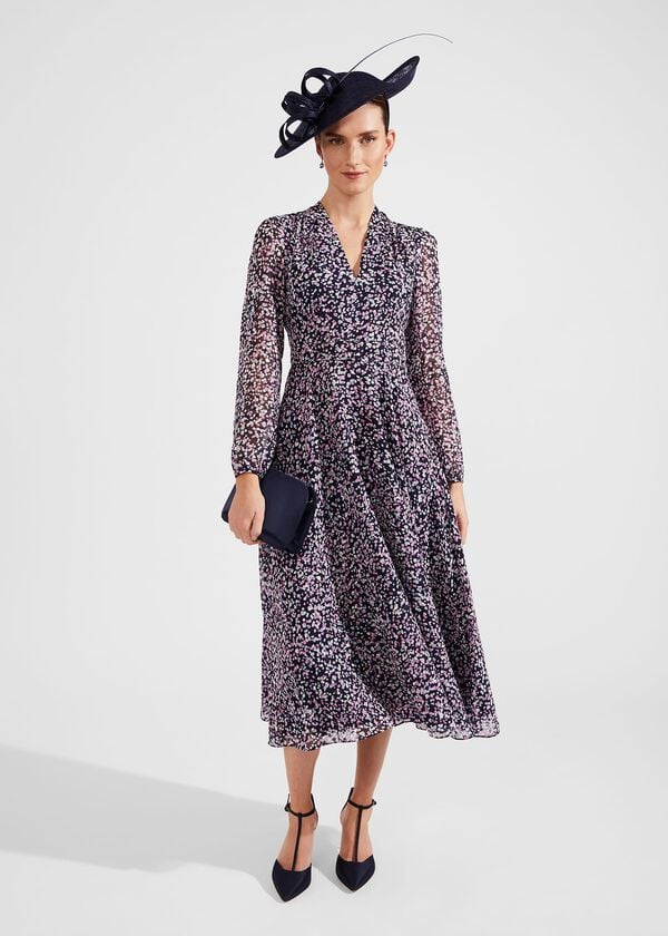 hobbs Aurora Fit And Flare Dress Navy Multi
