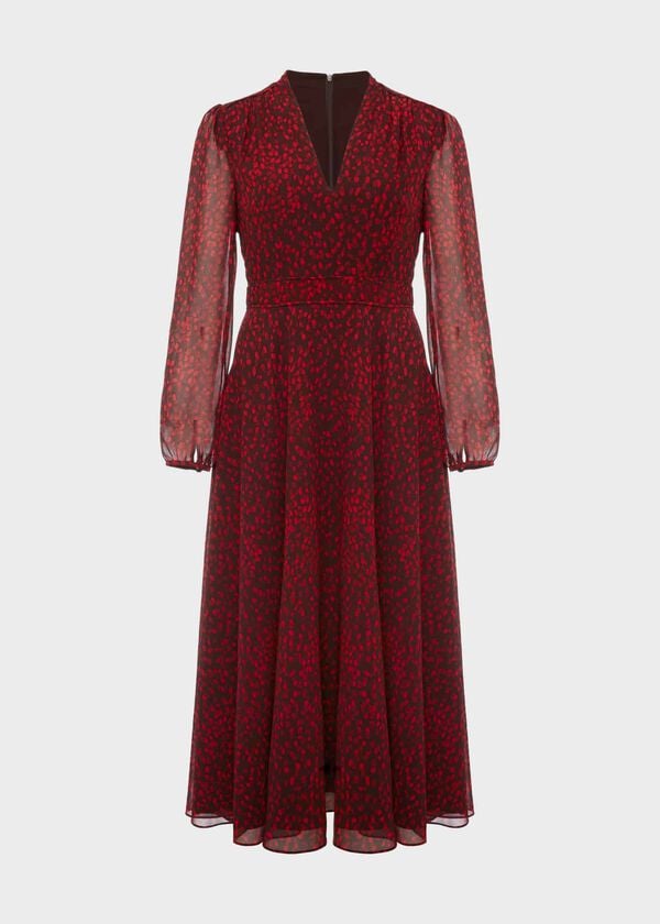 Hobbs Aurora Fit And Flare Dress Red Multi