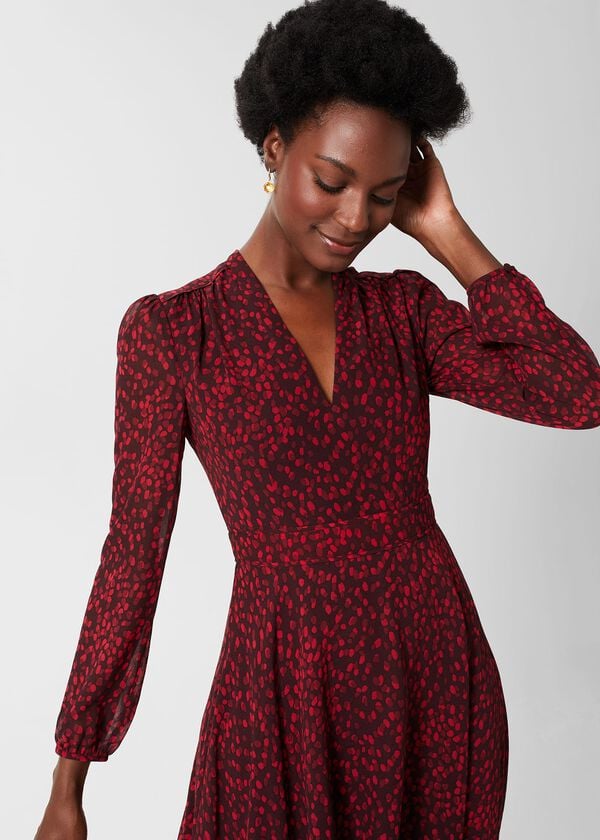 Hobbs Aurora Fit And Flare Dress Red Multi