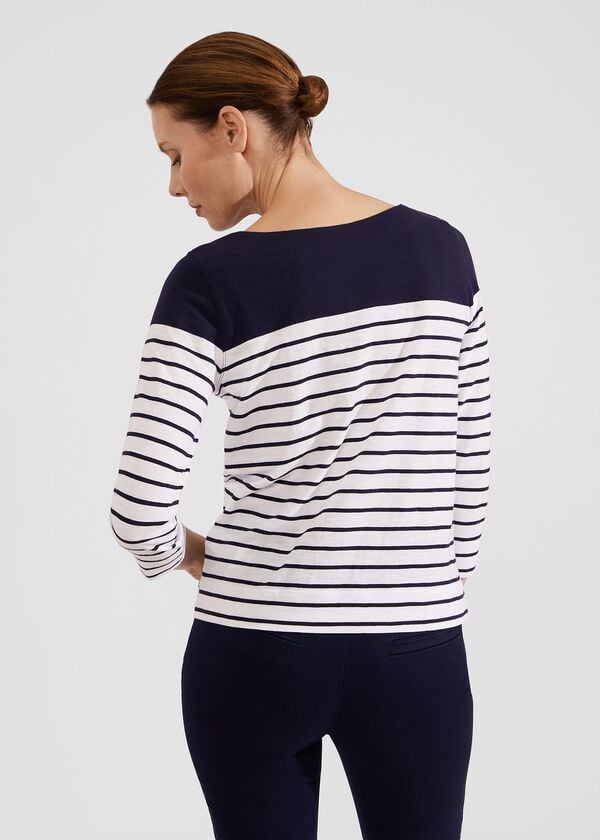 Hobbs Avia Cotton Slub Striped T-Shirt White Navy