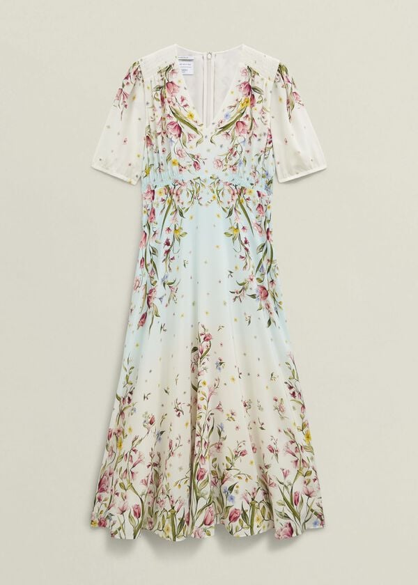 Hobbs Belmond Silk Floral Ombre Dress Cream Multi