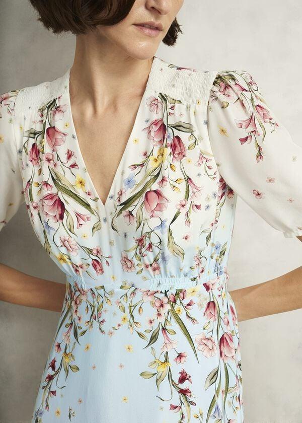 Hobbs Belmond Silk Floral Ombre Dress Cream Multi