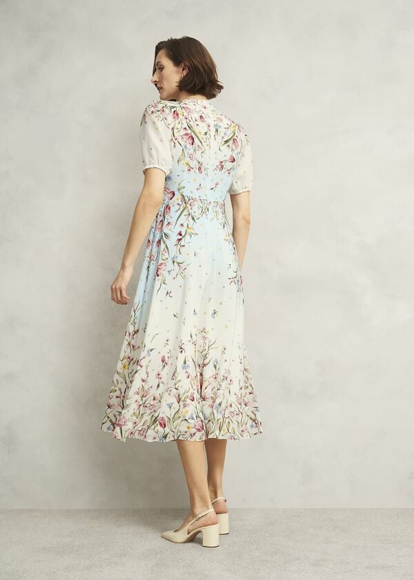 Hobbs Belmond Silk Floral Ombre Dress Cream Multi