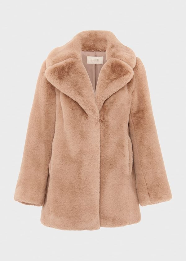 Hobbs Bethany Faux Fur Coat Neutral