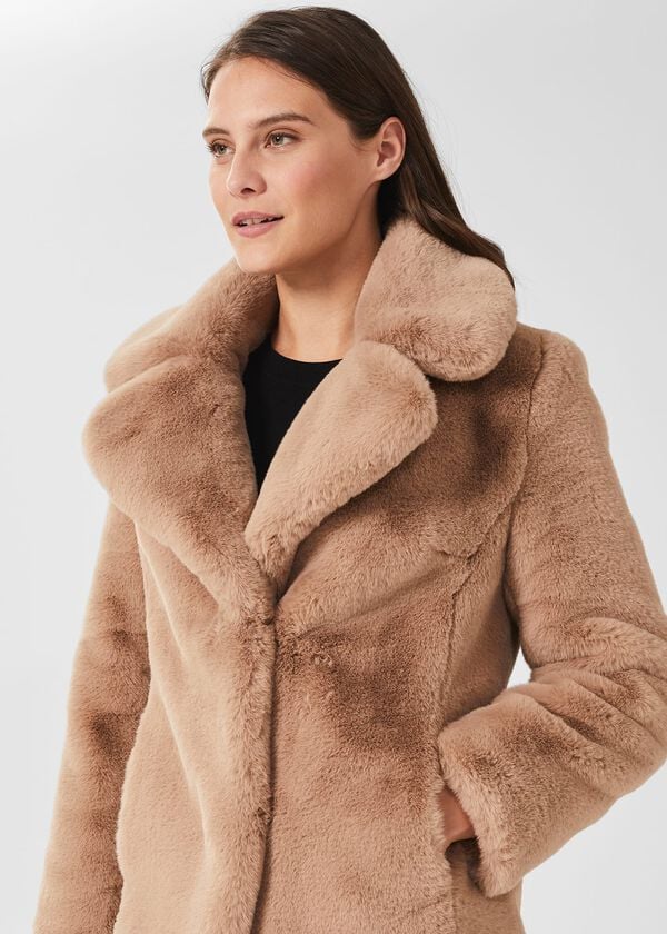 Hobbs Bethany Faux Fur Coat Neutral