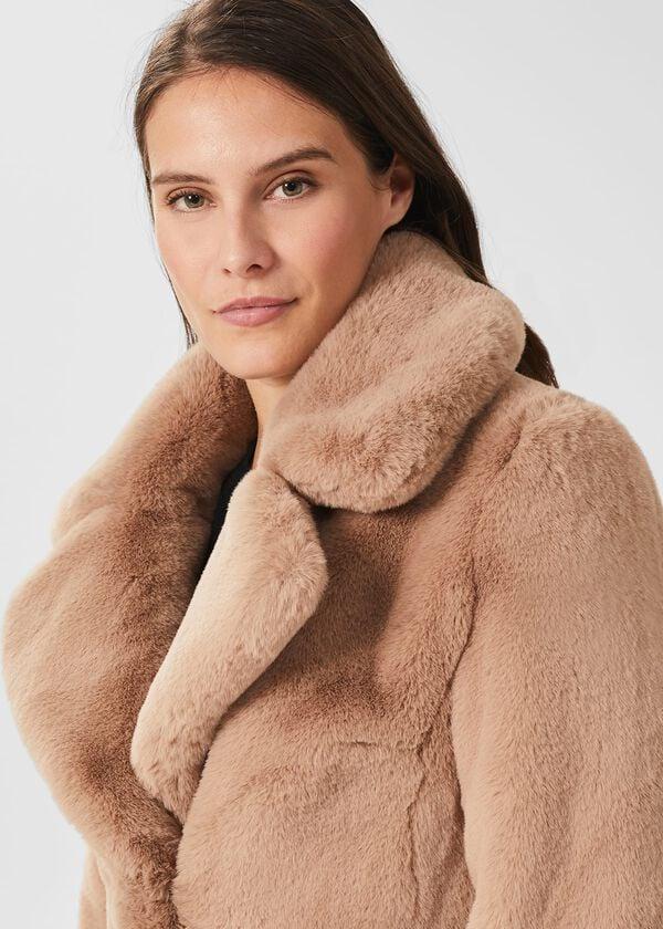 Hobbs Bethany Faux Fur Coat Neutral