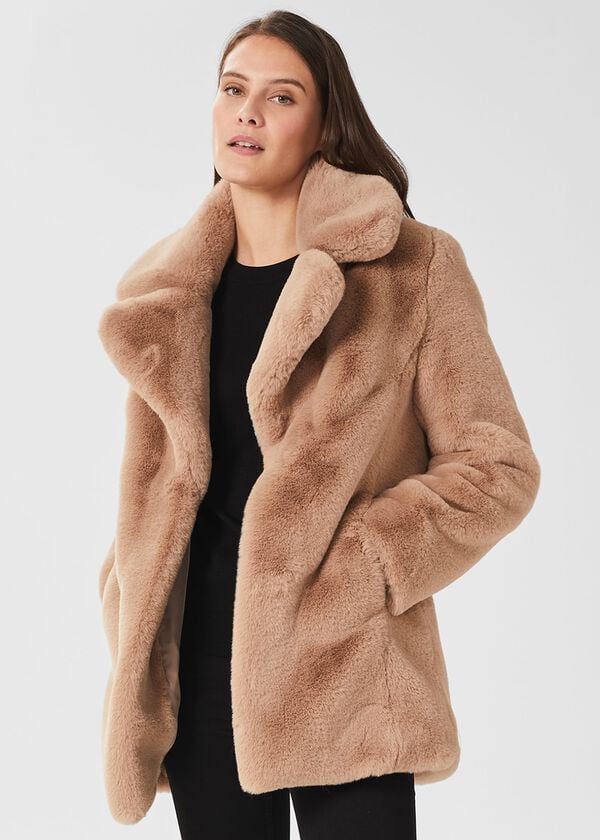 hobbs Bethany Faux Fur Coat Neutral
