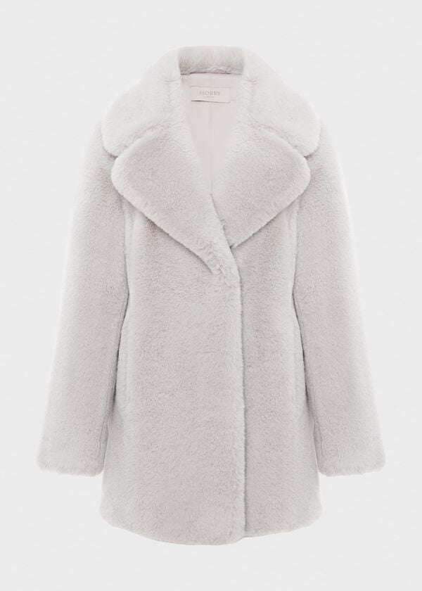 Hobbs Bethany Faux Fur Coat Silver Grey