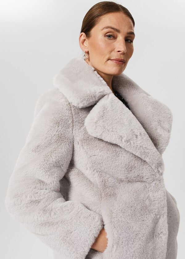 Hobbs Bethany Faux Fur Coat Silver Grey