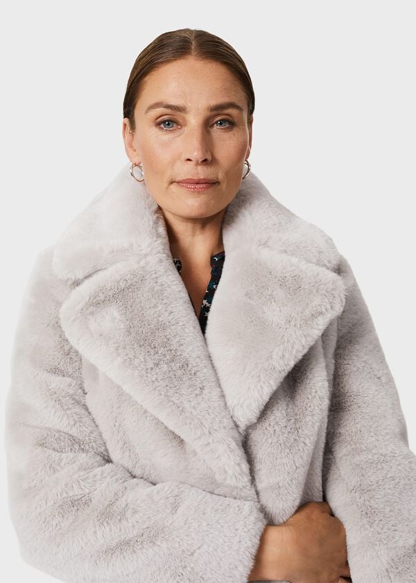 Hobbs Bethany Faux Fur Coat Silver Grey