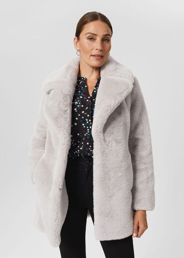 hobbs Bethany Faux Fur Coat Silver Grey