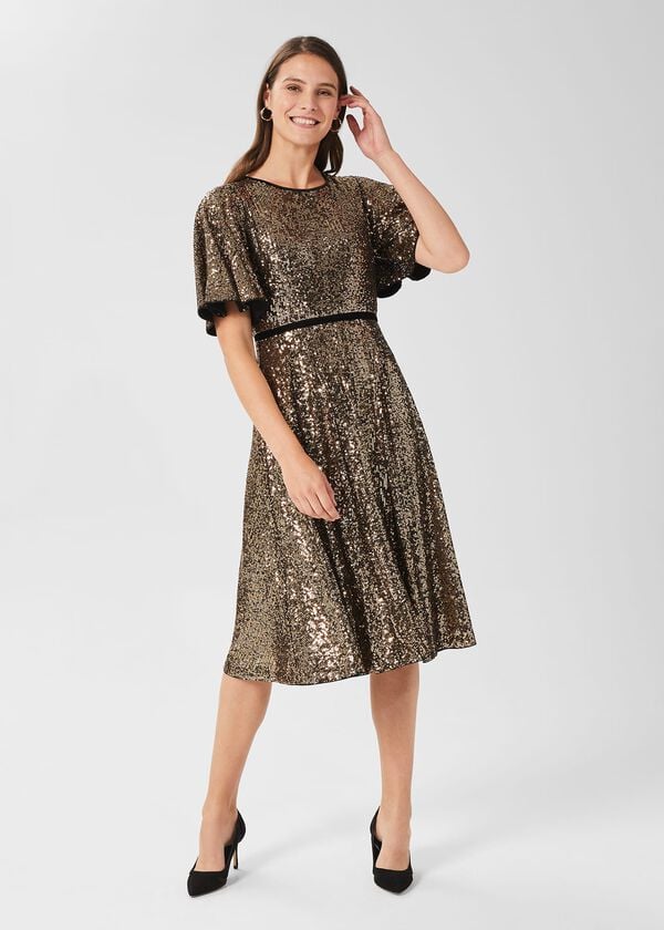 hobbs Betsey Sequin Dress Metallic