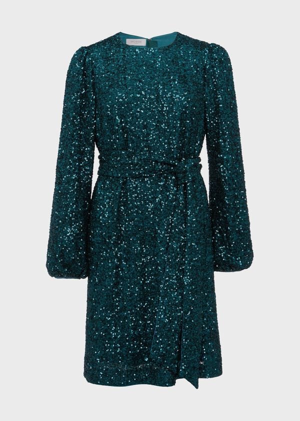 Hobbs Bette Sequin Dress Evergreen