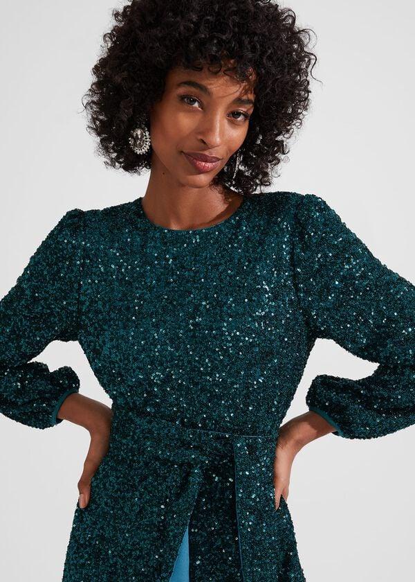 Hobbs Bette Sequin Dress Evergreen
