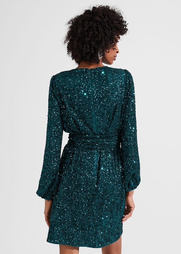 Hobbs Bette Sequin Dress Evergreen