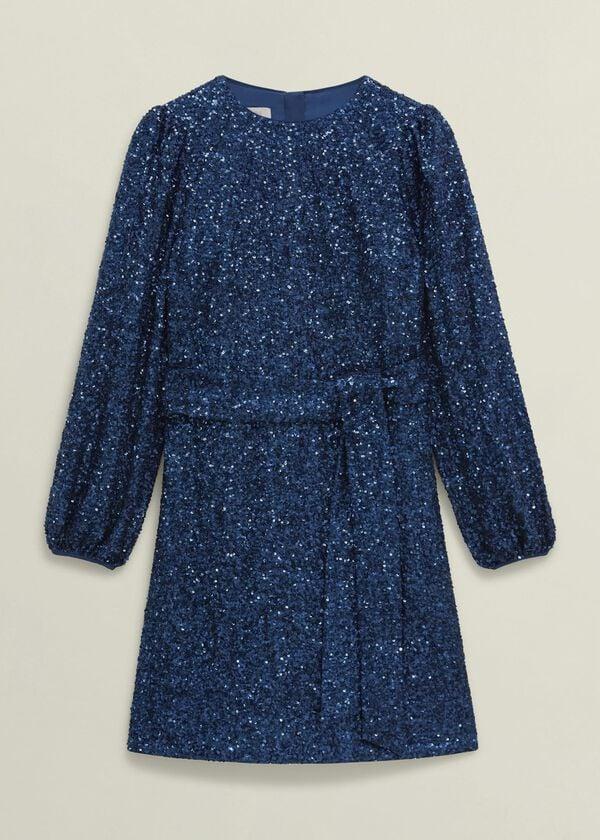 Hobbs Bette Sequin Dress Riverside Blue