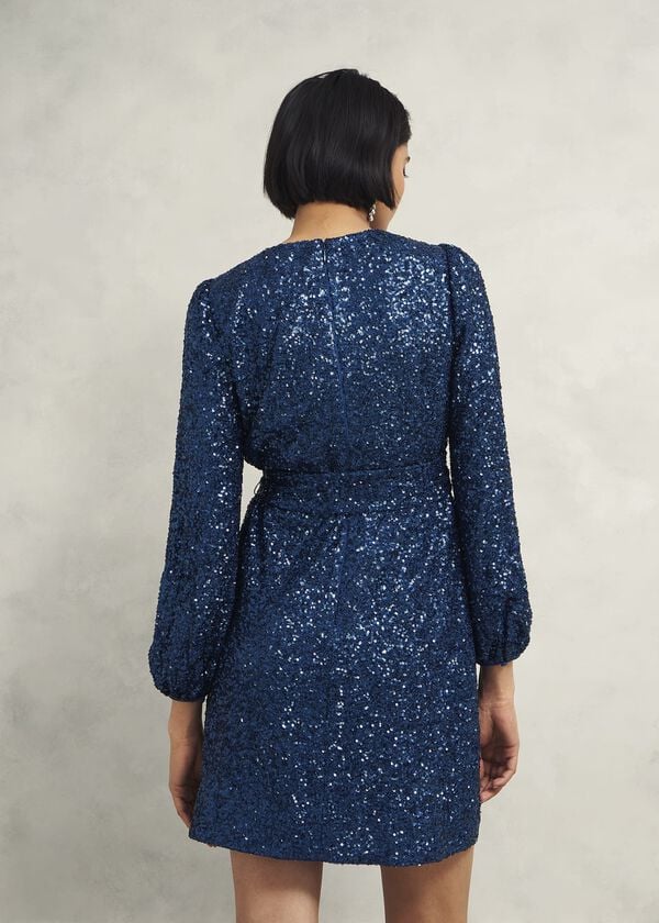 Hobbs Bette Sequin Dress Riverside Blue