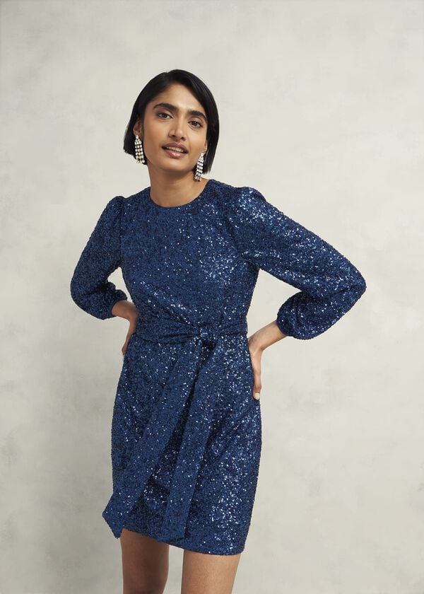 hobbs Bette Sequin Dress Riverside Blue