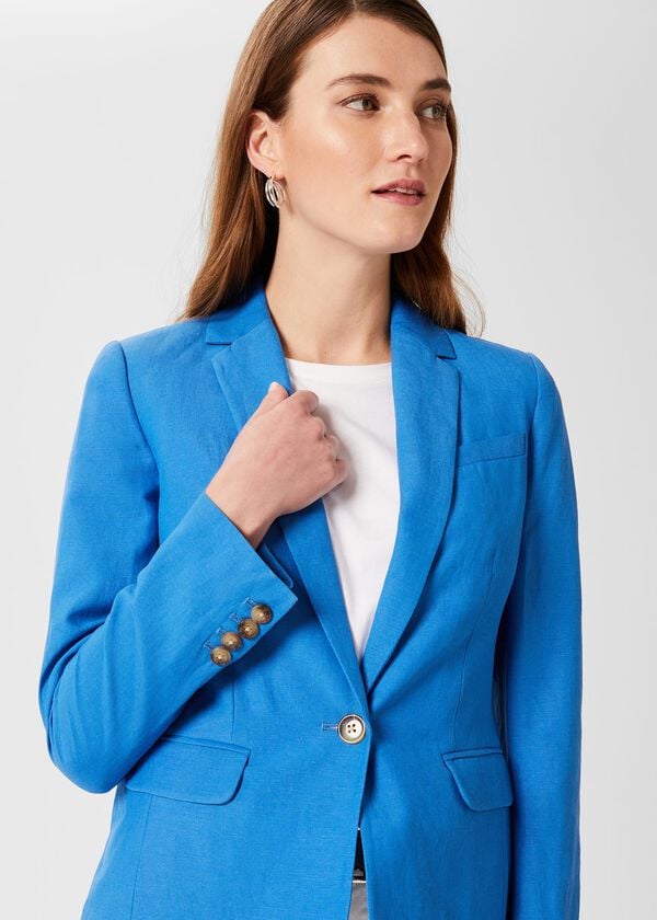 Hobbs Blake Silk Linen Jacket Azure Blue