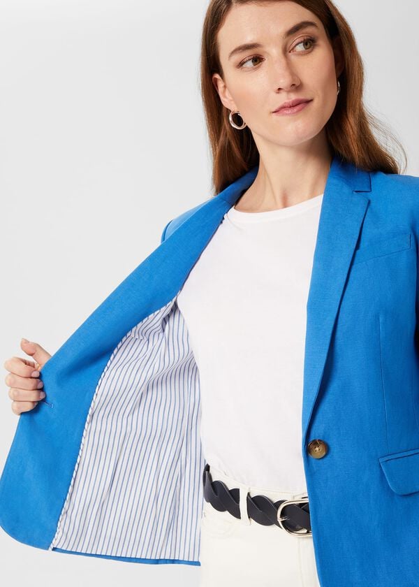 Hobbs Blake Silk Linen Jacket Azure Blue