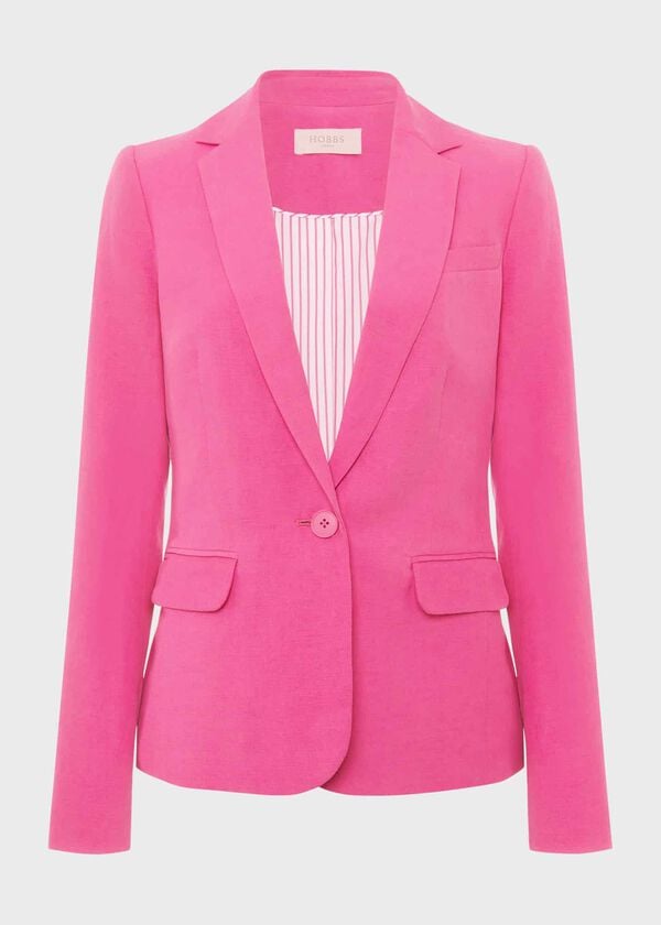 Hobbs Blake Silk Linen Jacket Deep Fuchsia