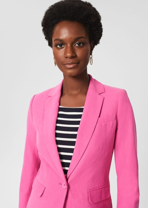 Hobbs Blake Silk Linen Jacket Deep Fuchsia