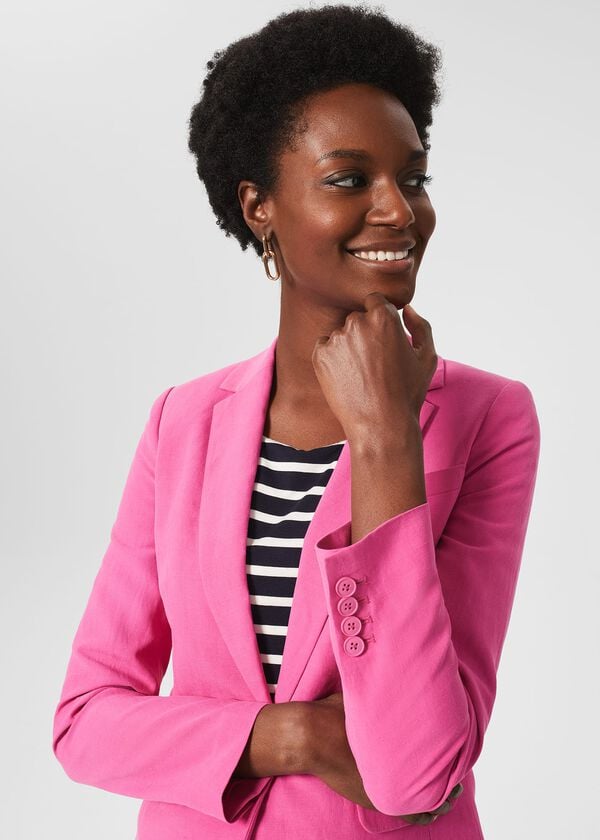 Hobbs Blake Silk Linen Jacket Deep Fuchsia