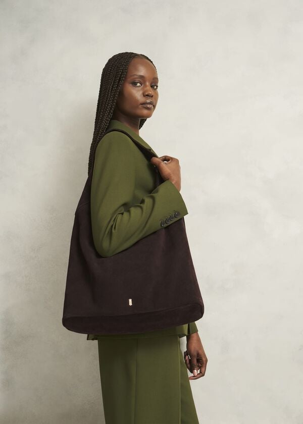 Hobbs Blakely Suede Shoulder Bag Deep Brown
