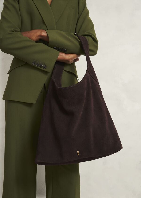 Hobbs Blakely Suede Shoulder Bag Deep Brown