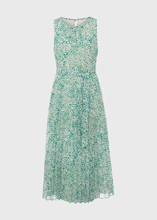 Hobbs Blythe Pleated Midi Dress Green Multi