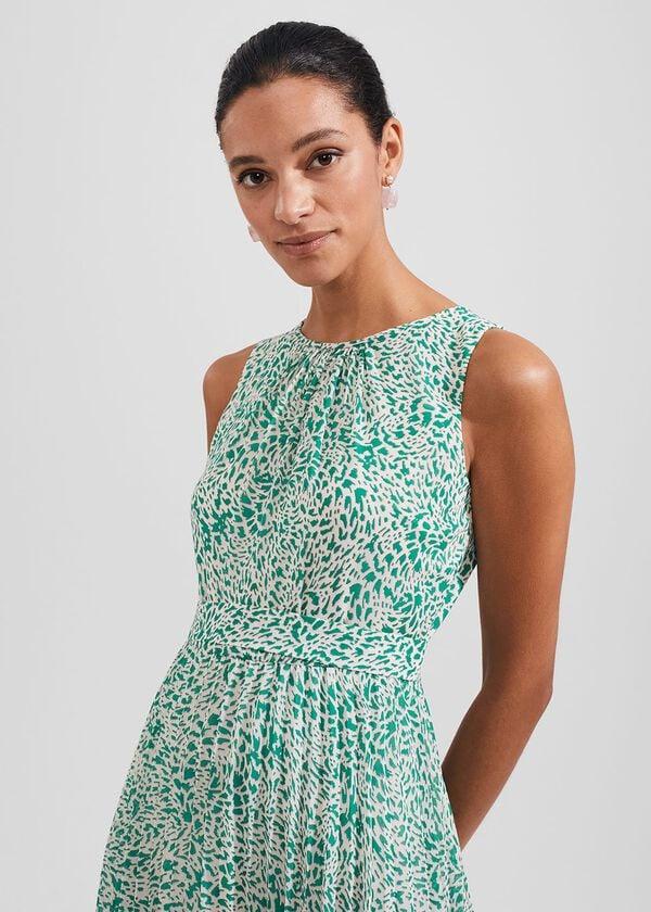 Hobbs Blythe Pleated Midi Dress Green Multi