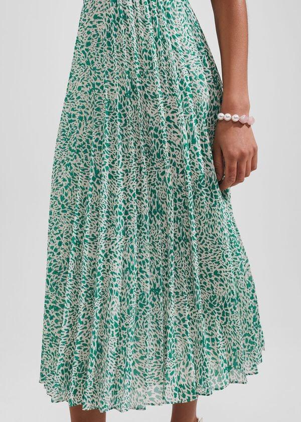 Hobbs Blythe Pleated Midi Dress Green Multi