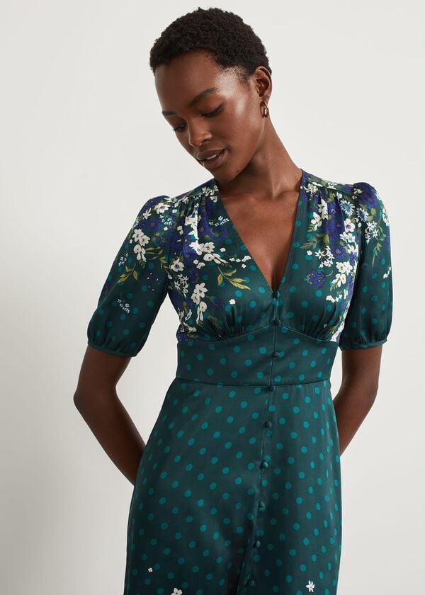 Hobbs Bourchier Fit And Flare Dress Green Multi