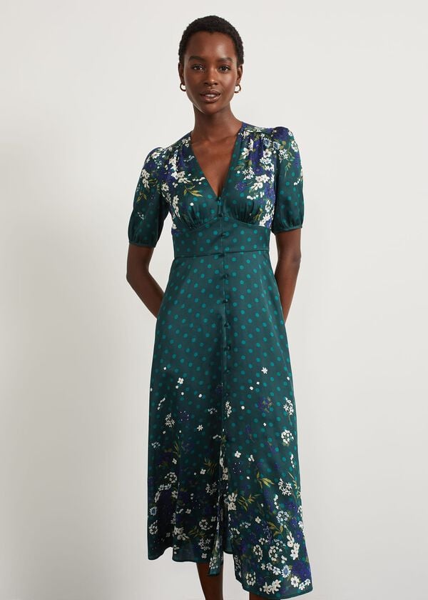 Hobbs Bourchier Fit And Flare Dress Green Multi